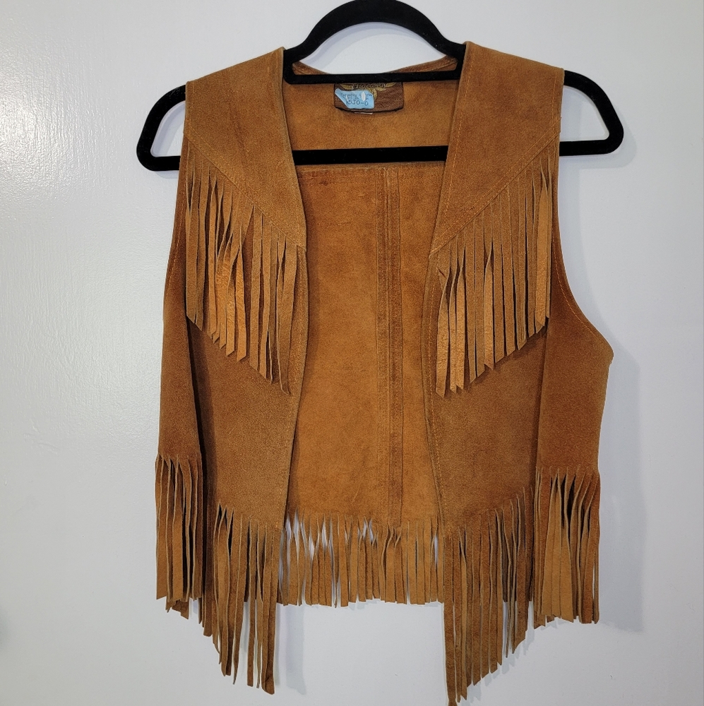 Tan Brown Genuine Suede 100%Leather Cowgirl/Cowboy, Western Rodeo Vest Tassles